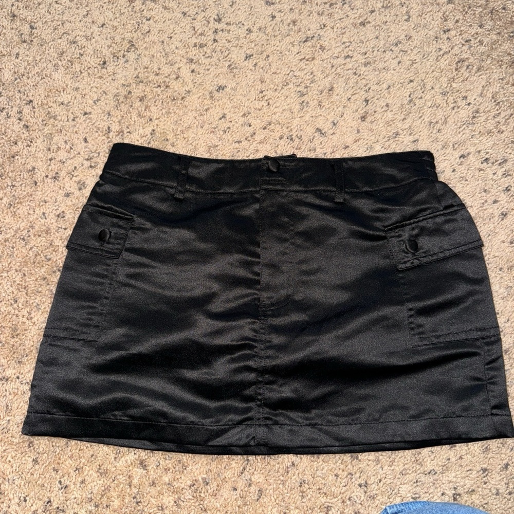 Black satin mini skirt